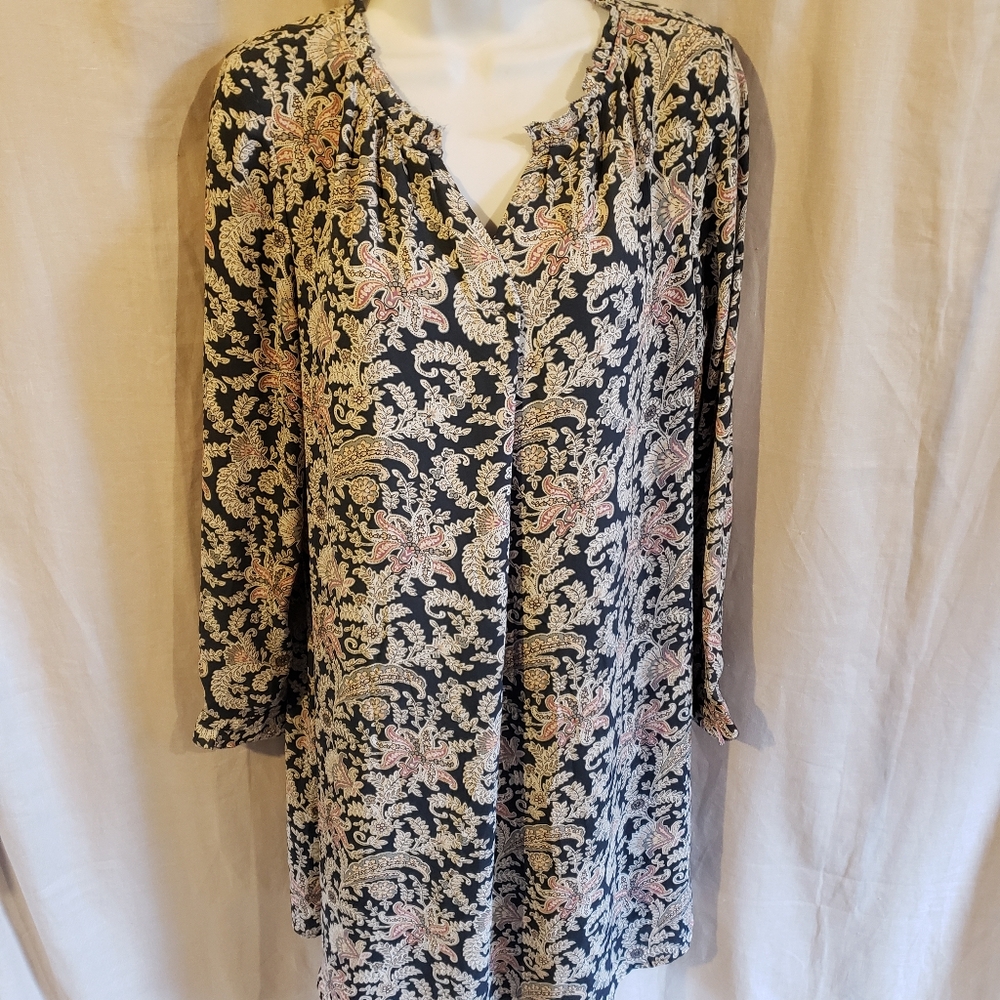 Loft Gray Paisley Long Sleeve Maternity Dress - Size Small